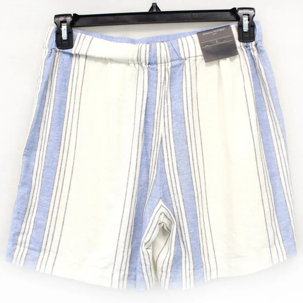 Banana Republic New Linen Blend Blue Striped Casual Resort Summer Shorts Small
